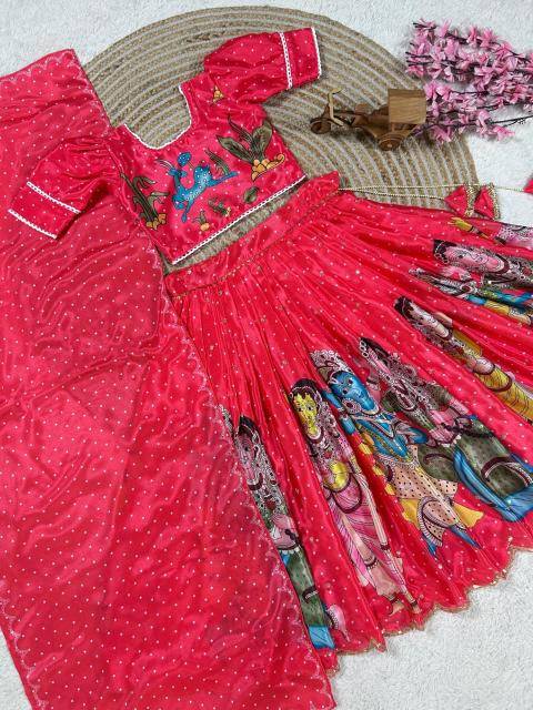 Trending Kalam Kari Kids Red Lahenga Indian clothing distributors